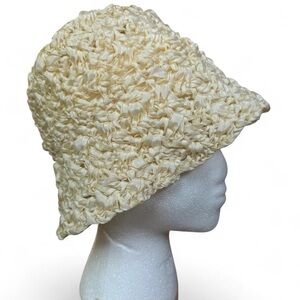 Vintage Julius Garfinckel & Co Ribbon Crochet Bucket Hat Cream